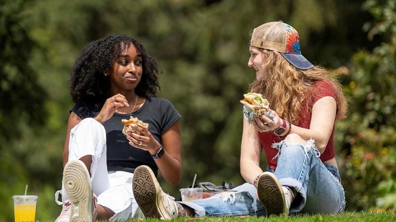 students on lawn